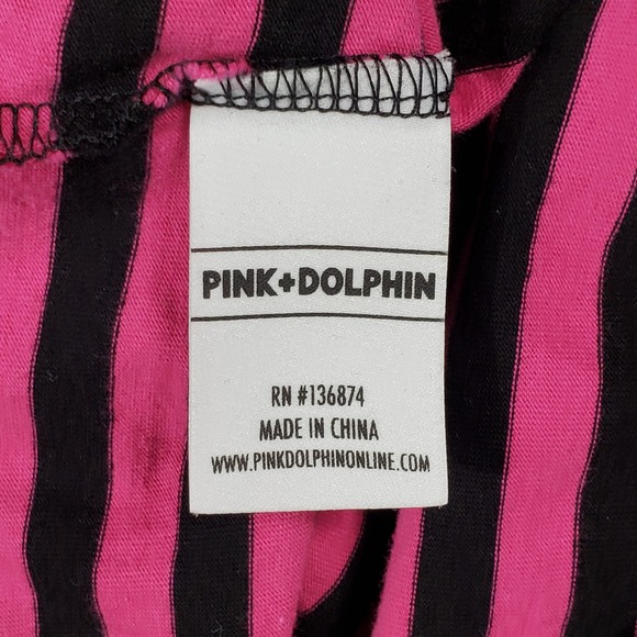 Pink Dolphin Men Medium Striped Long Sleeve Knit Shirt Pink Black Y2K Streetwear - Picture 7 of 8